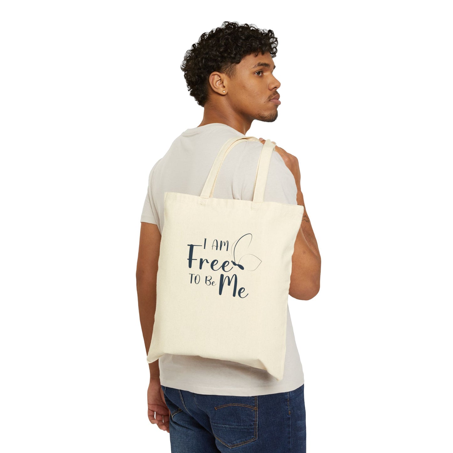 Inspirational Cotton Canvas Tote Bag - "I Am Free To Be Me"