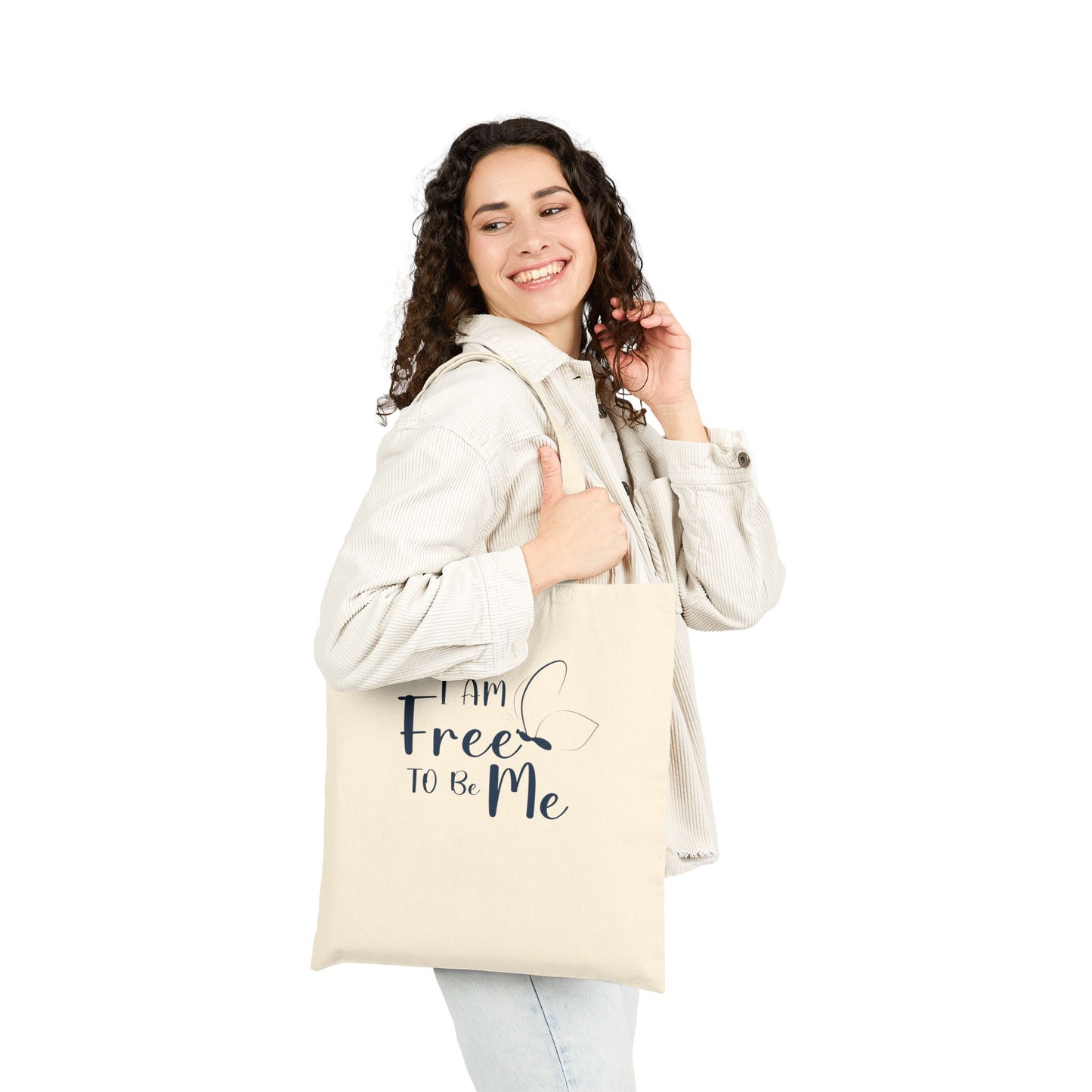 Inspirational Cotton Canvas Tote Bag - "I Am Free To Be Me"