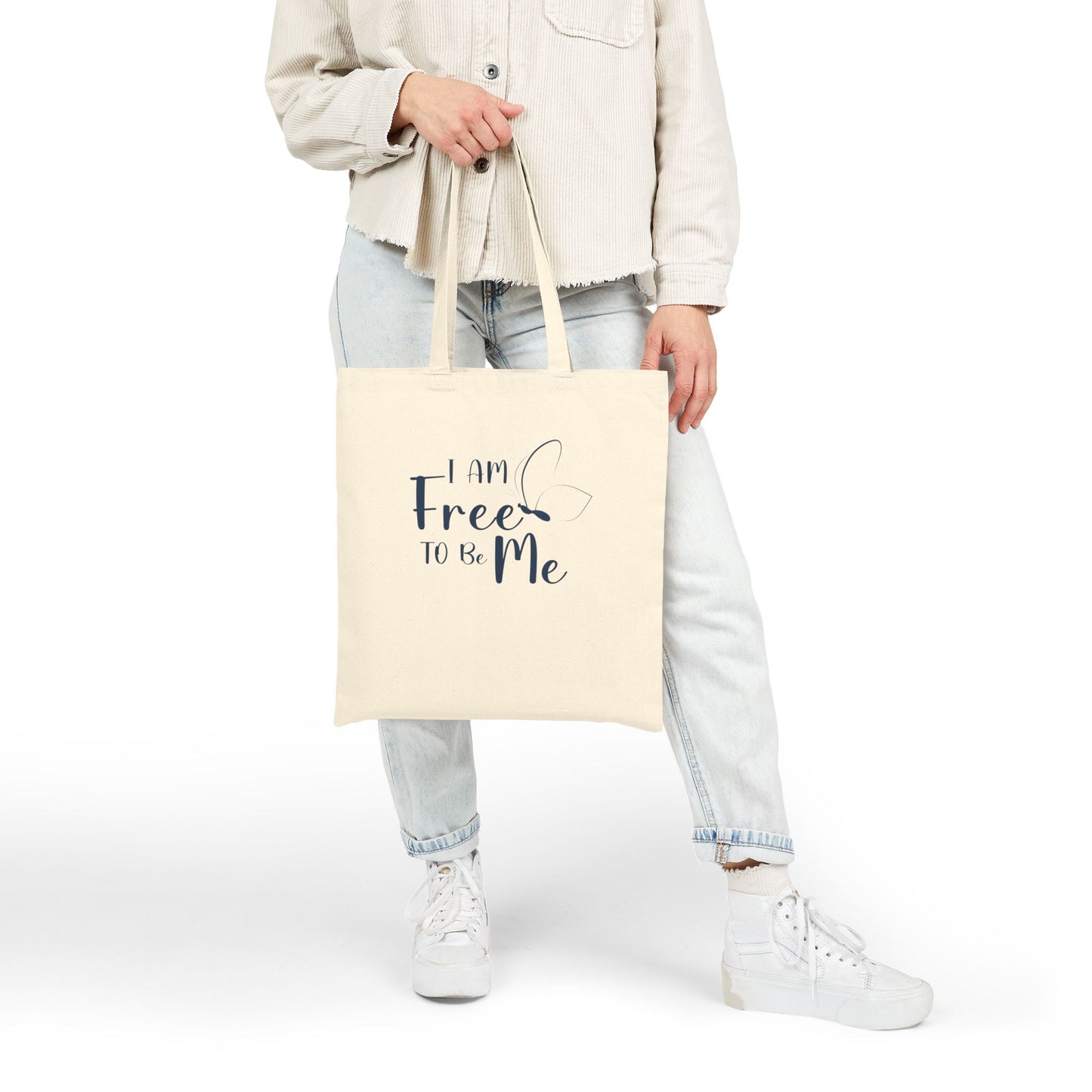 Inspirational Cotton Canvas Tote Bag - "I Am Free To Be Me"