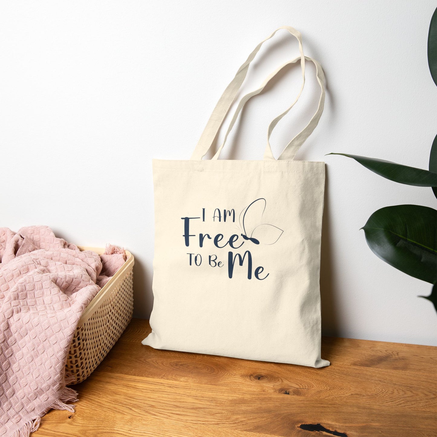 Inspirational Cotton Canvas Tote Bag - "I Am Free To Be Me"